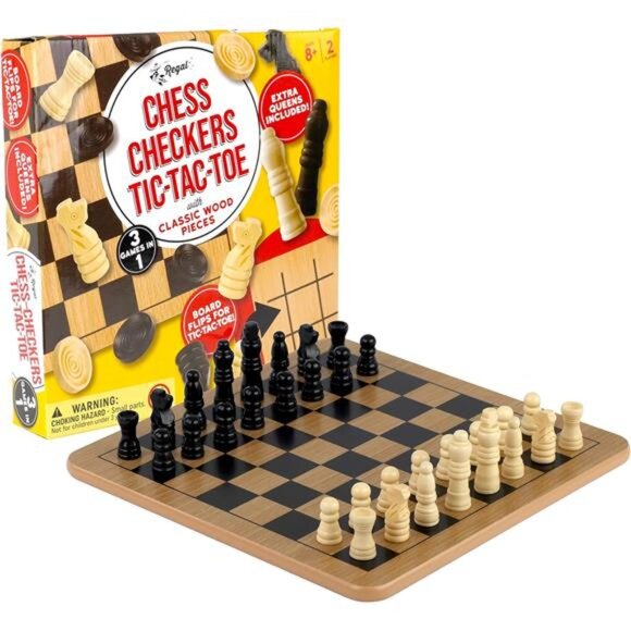 Regal Games - Reversible Wooden Board for Chess, Checkers & Tic-Tac-Toe - Picture 2 of 7